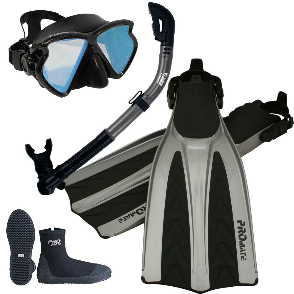 Scuba Dive Snorkeling Mask Snorkel Boots Fins Gear Bag Set