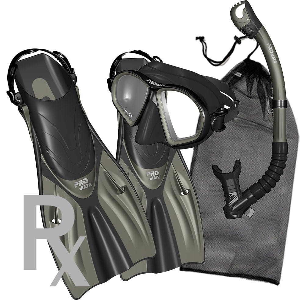 Promate Spectrum Prescription RX Adult Snorkeling Mask Dry Snorkel Fins Gear Bag Set - SCS0099 RX