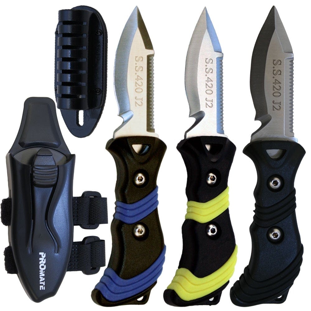 Promate Point Tip BC Scuba Diving Snorkeling 3 Inch Blade Knife with Velcro Straps and Hose Mount