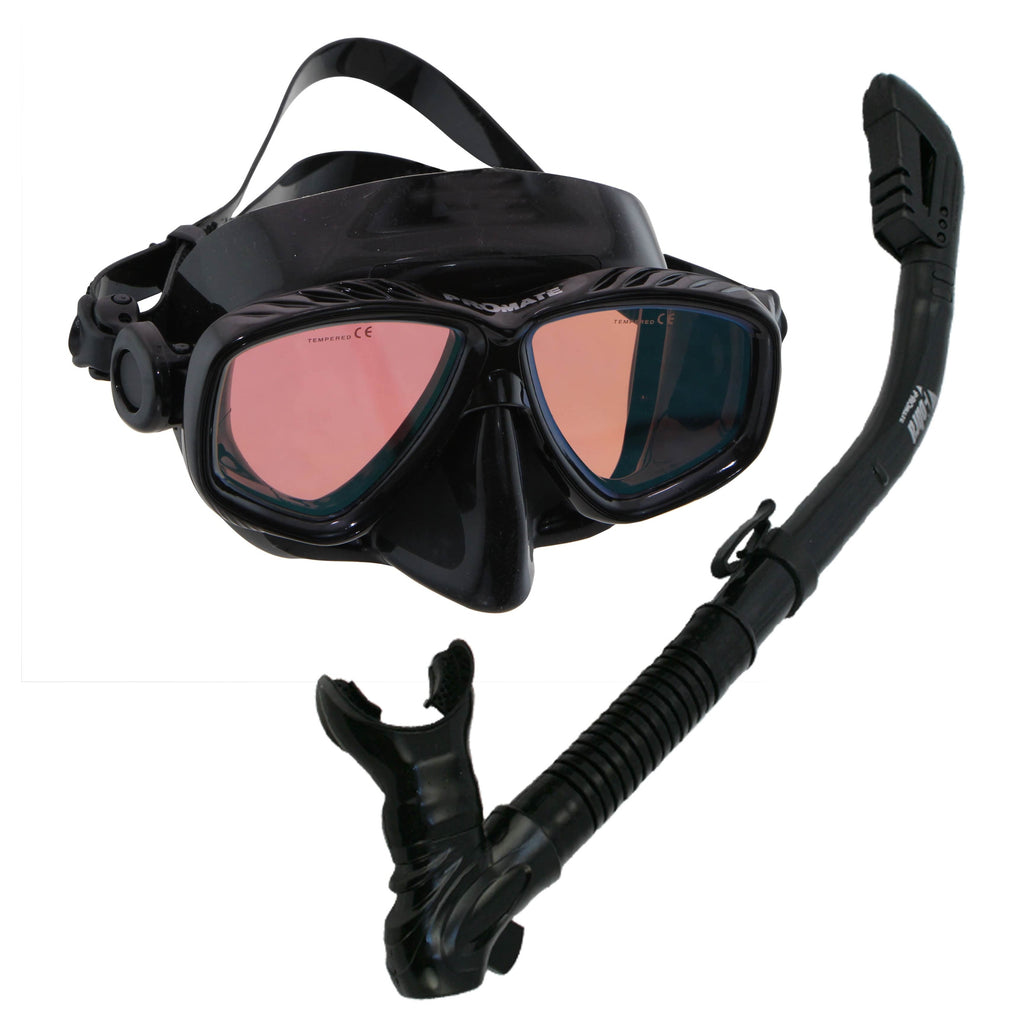 Snorkeling Set DRY Snorkel Scuba Dive PURGE Mask w/ COLOR CORRECTION Lenses Gear - SCS0030V
