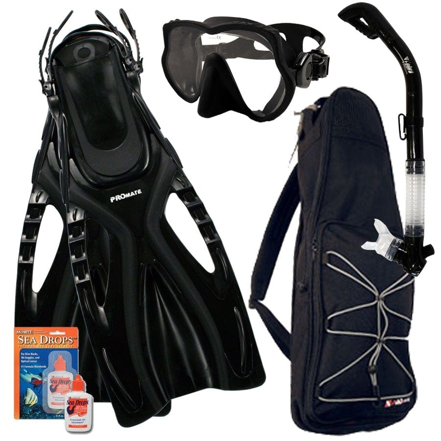 Promate Devil Snorkeling Scuba Diving Snorkel Mask Fins Gear Bag Set - SCS0043