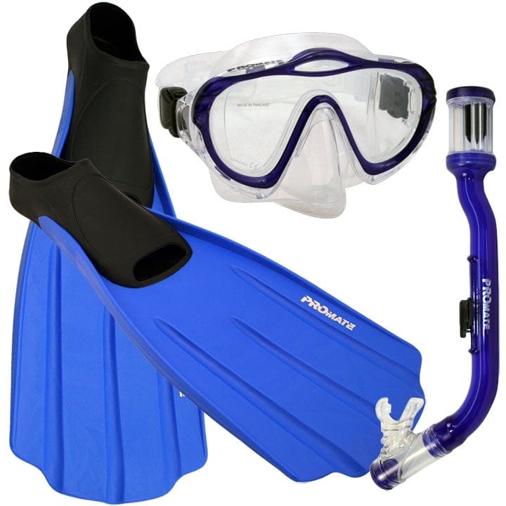 Junior Snorkeling Scuba Dive PURGE Mask DRY Snorkel FULL FOOT Fins Gear Set for kids - SCS0087