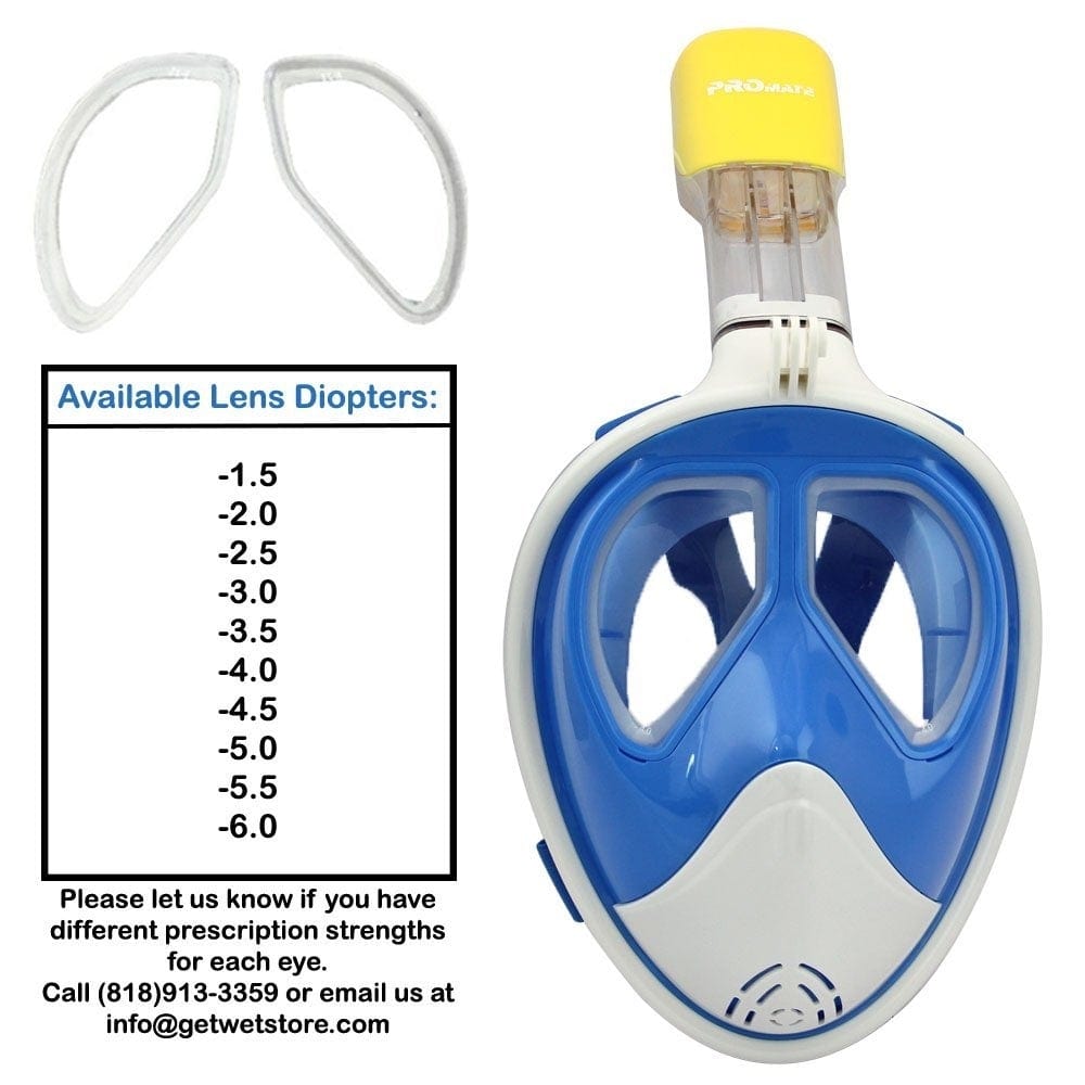 Promate Full Face Snorkel Mask with Nearsighted Prescription Lens Camera Mount - FM217 RX