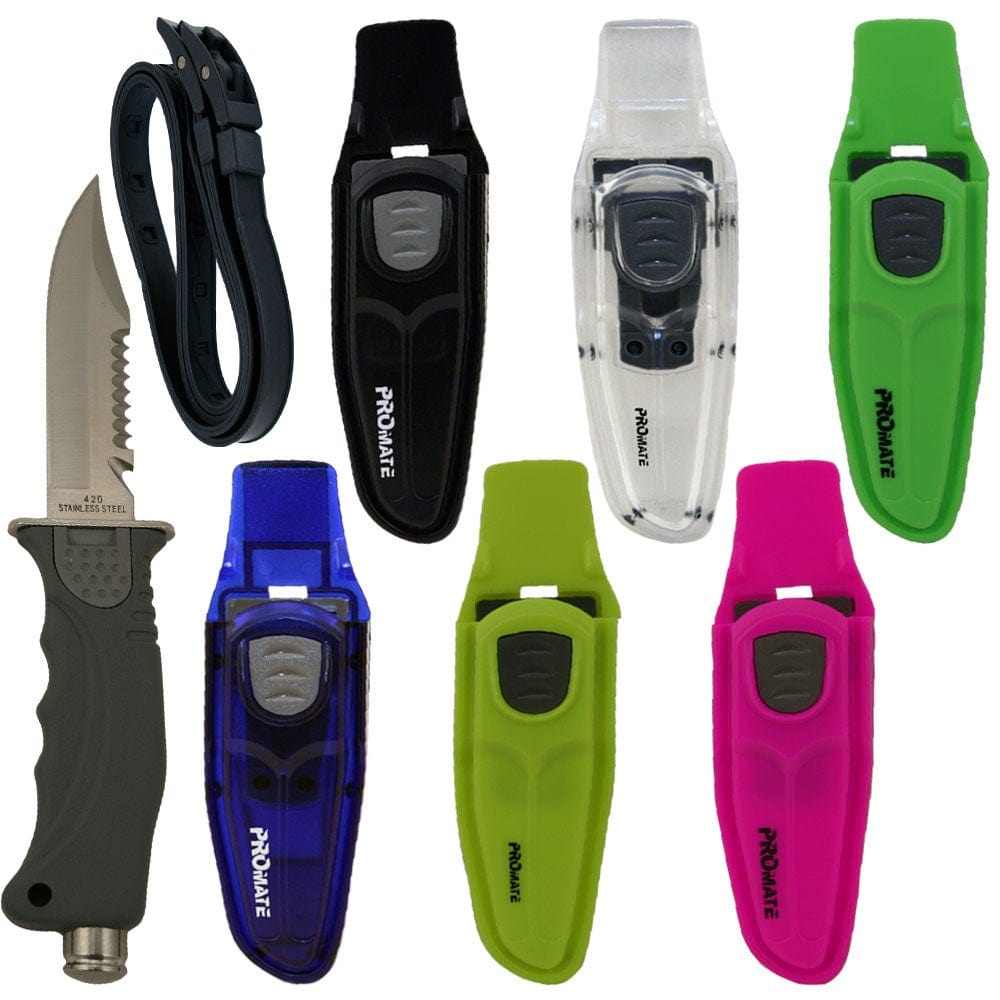 Promate Sharp Tip Scuba Diving Snorkeling 4 3/8 Inch Blade Knife with Adjustable Straps