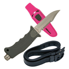 Pink Promate Sharp Tip Scuba Diving Snorkeling 4 3/8 Inch Blade Knife with Adjustable Straps