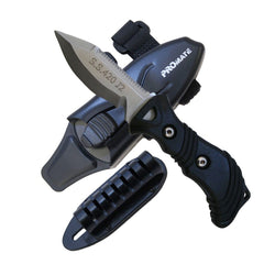 Black Promate Point Tip BC Scuba Diving Snorkeling 3 Inch Blade Knife with Velcro Straps and Hose Mount