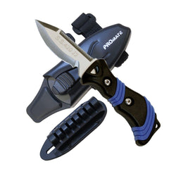 Blue Promate Point Tip BC Scuba Diving Snorkeling 3 Inch Blade Knife with Velcro Straps and Hose Mount