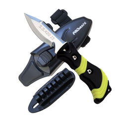 Yellow Promate Point Tip BC Scuba Diving Snorkeling 3 Inch Blade Knife with Velcro Straps and Hose Mount