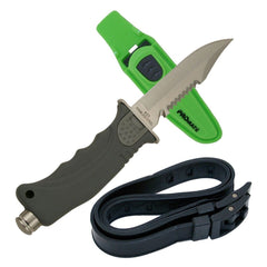 Green Promate Sharp Tip Scuba Diving Snorkeling 4 3/8 Inch Blade Knife with Adjustable Straps
