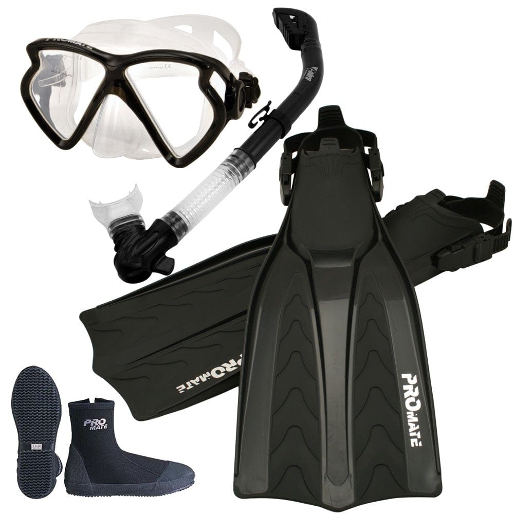 Scuba Dive Mask Dry Snorkel Fins Boots Combo Package Set - SCS0001 ...