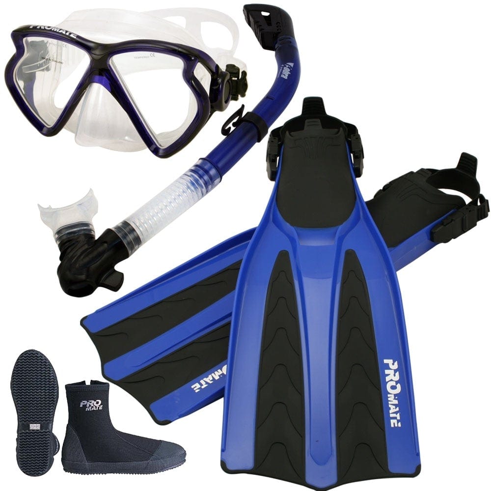 Scuba Dive Mask Dry Snorkel Fins Boots Combo Package Set - SCS0001 ...