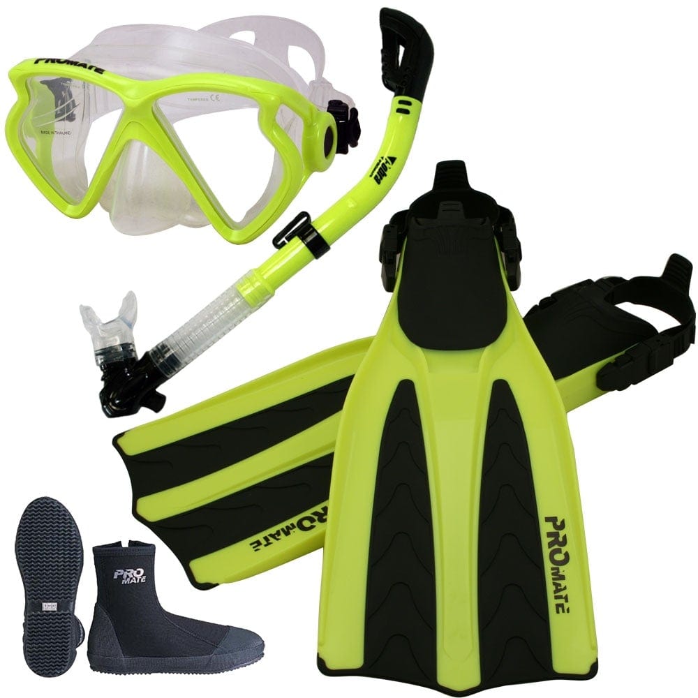 Scuba Dive Mask Dry Snorkel Fins Boots Combo Package Set - SCS0001