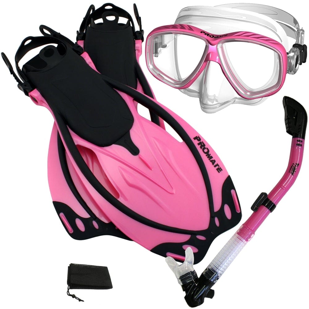 Promate Spectrum Adult Snorkeling Mask Dry Snorkel Fins Gear Bag Set -  SCS0099, GetWetStore