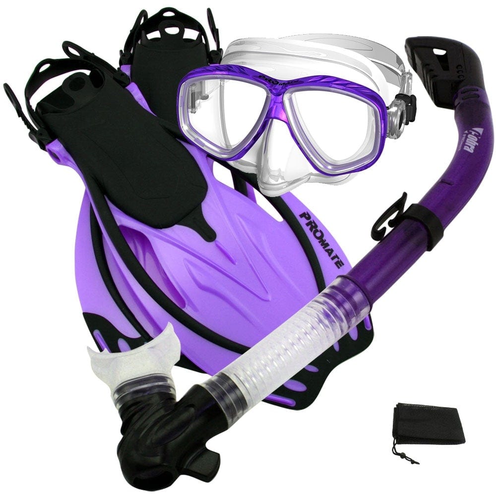 Snorkeling Scuba Dive Dry Snorkel Purge Mask Fins Gear Set - SCS0011