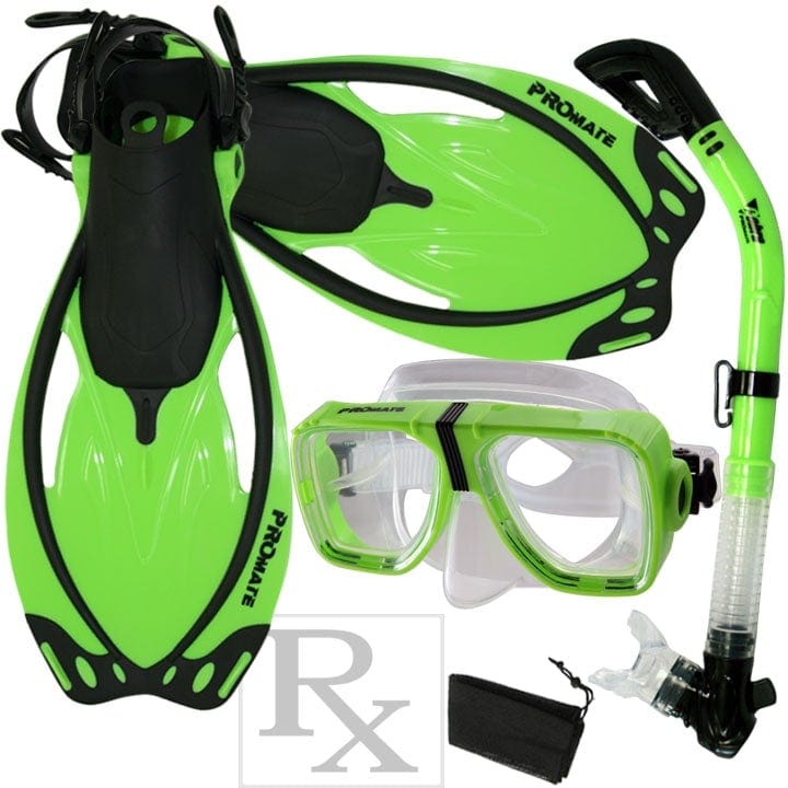 scuba gear set Snorkel Fins Mask Set for Snorkeling Scuba Diving, Green-SM, Size: Fin_S/Medium