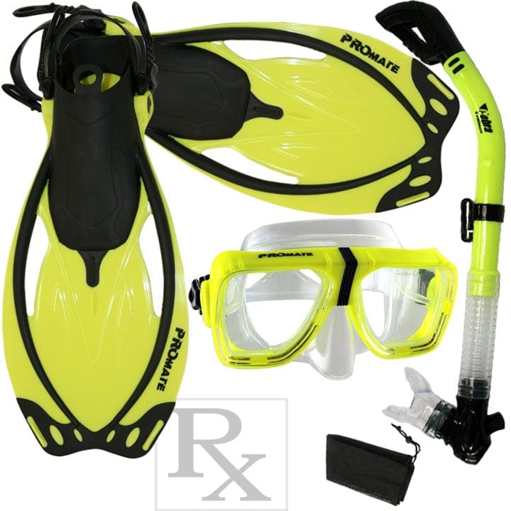 gear for snorkeling Promate Scope Prescription Mask Dry Snorkel Fins Snorkeling Gear Set