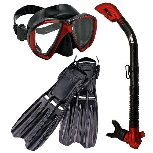 Snorkeling Scuba Dive Mask Dry Snorkel Fins Gear Set
