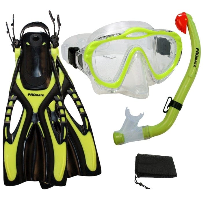 Junior Snorkeling Scuba Diving PURGE Mask DRY Snorkel Fins w/ Mesh Bag Set for kids - SCS0041
