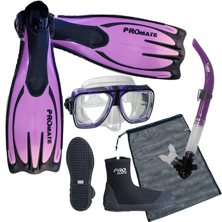 Scuba Dive Snorkeling Mask Snorkel Boots Fins Gear Bag Set