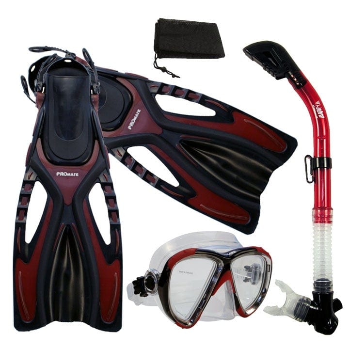 goggles and fins Snorkeling Scuba Dive Fins Mask Snorkel Set w/ Mesh Bag