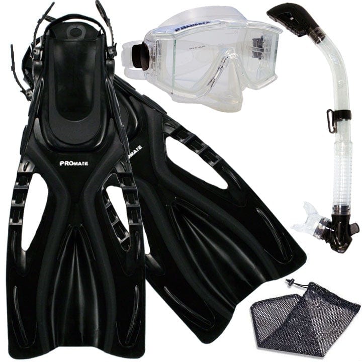 Snorkeling Scuba Dive SIDE-VIEWED PURGE Mask Fins Dry Snorkel Gear Set ...