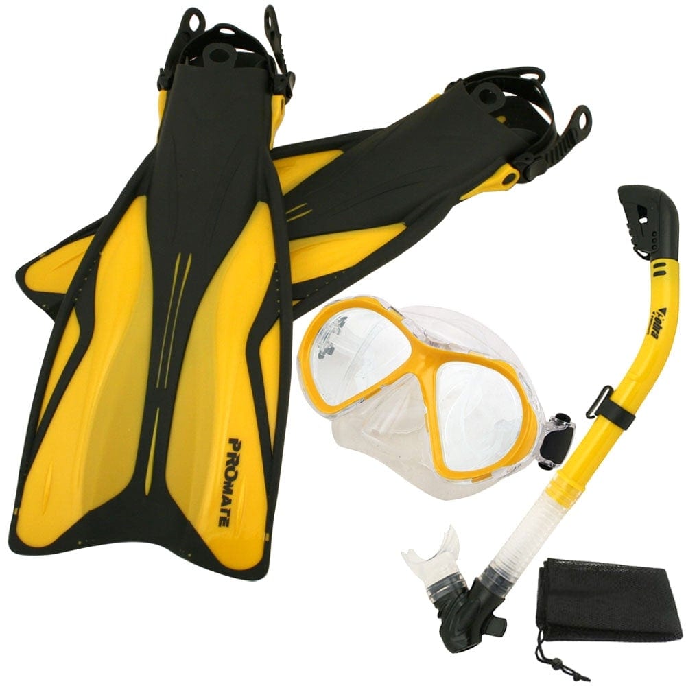goggles snorkel set ProMate Snorkel Set: Fins, Mask, Dry Snorkel & Bag