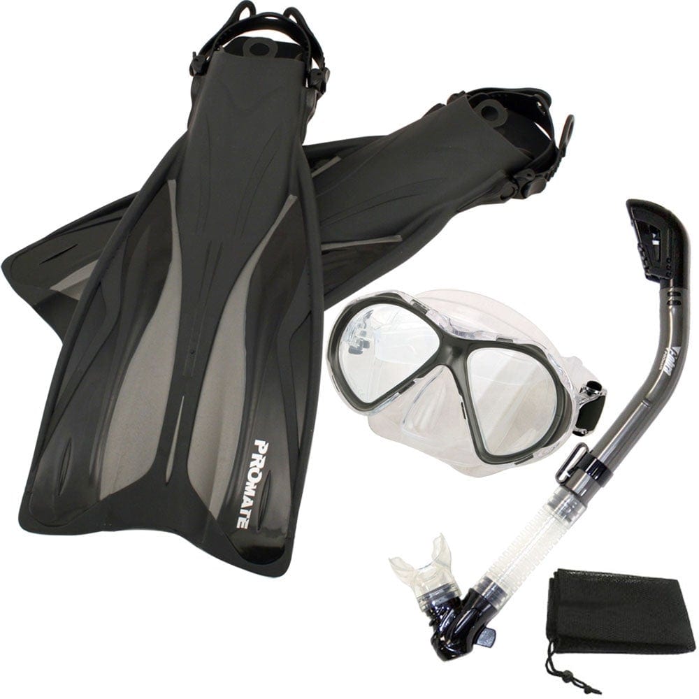 ProMate Snorkel Set: Fins, Mask, Dry Snorkel & Bag