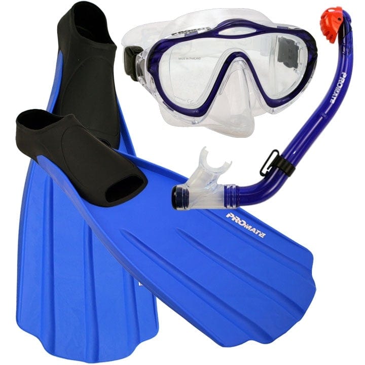 Junior Snorkeling Scuba Diving PURGE Mask DRY Snorkel FULL FOOT Fins Set for kids - SCS0075