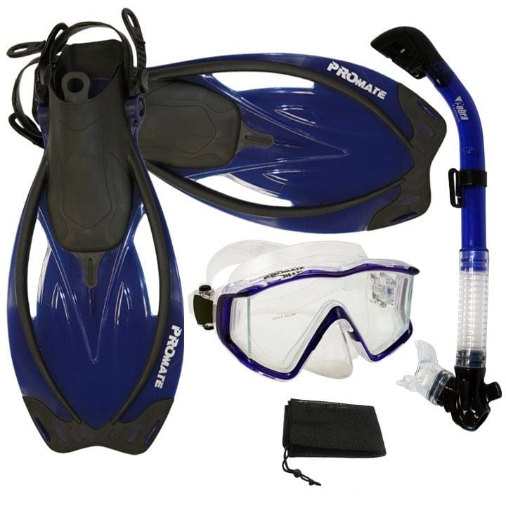 Snorkeling Scuba Dive Panoramic Mask Dry Snorkel Fins Gear Set - SCS0082
