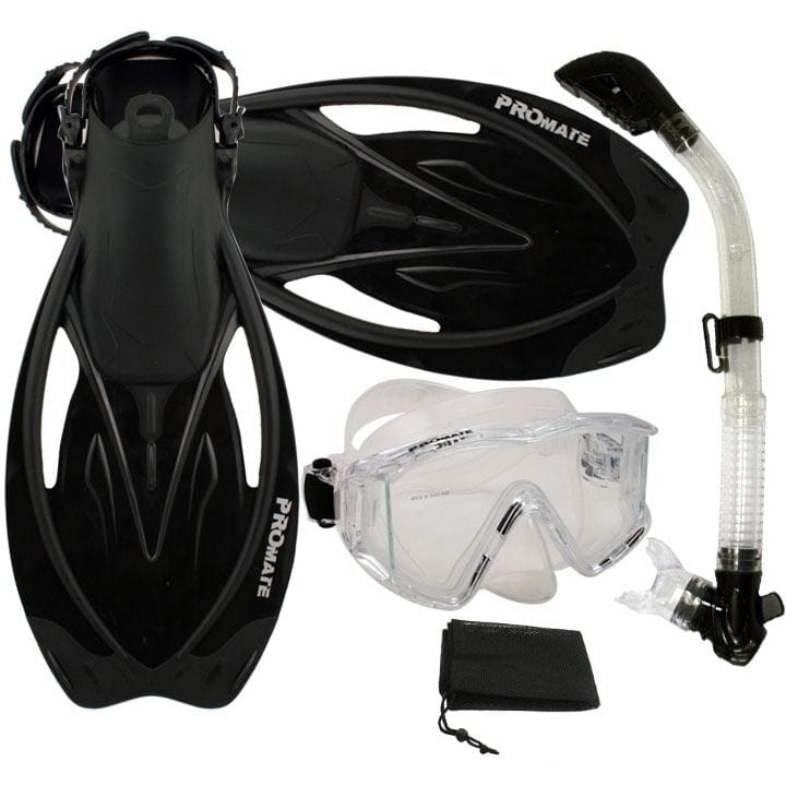 Snorkeling Scuba Dive Panoramic Mask Dry Snorkel Fins Gear Set - SCS00 ...