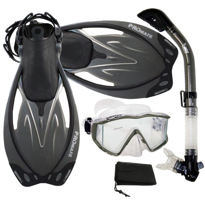Snorkeling Scuba Dive Panoramic Mask Dry Snorkel Fins Gear Set - SCS00 ...