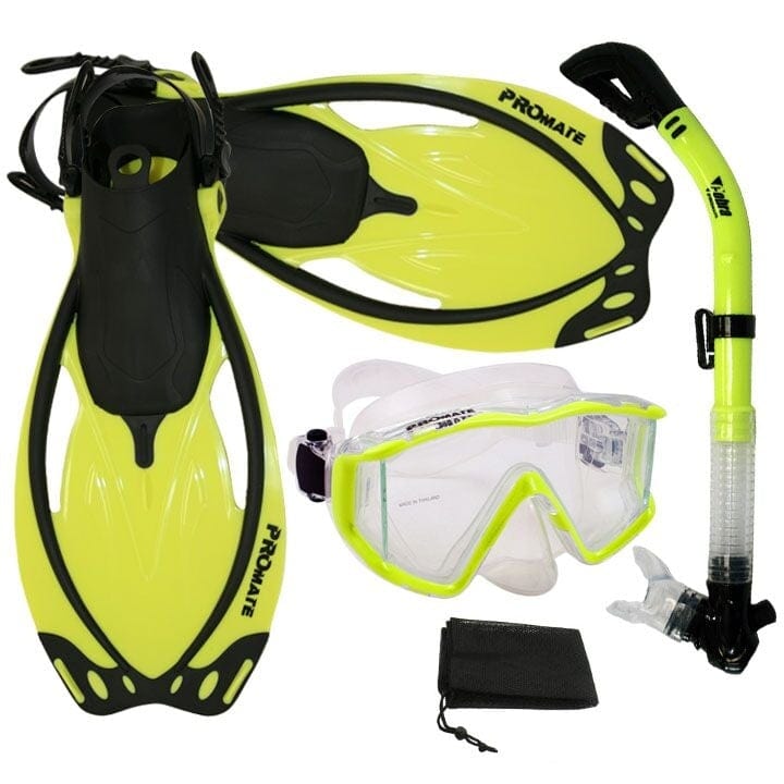 Snorkeling Scuba Dive Panoramic Mask Dry Snorkel Fins Gear Set - SCS00 ...
