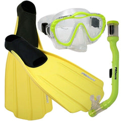 Junior Snorkeling Scuba Dive PURGE Mask DRY Snorkel FULL FOOT Fins Gear Set for kids - SCS0087