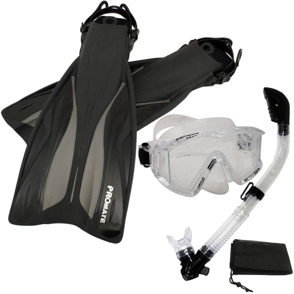Snorkeling Panoramic Scuba Dive Mask Dry Snorkel Fins Deluxe Set - SCS ...