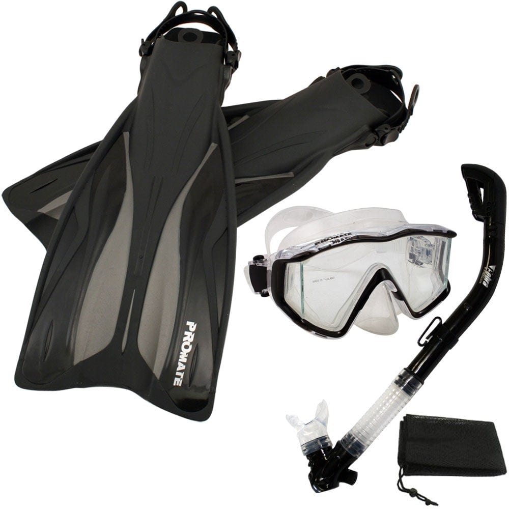 Snorkeling Panoramic Scuba Dive Mask Dry Snorkel Fins Deluxe Set - SCS ...