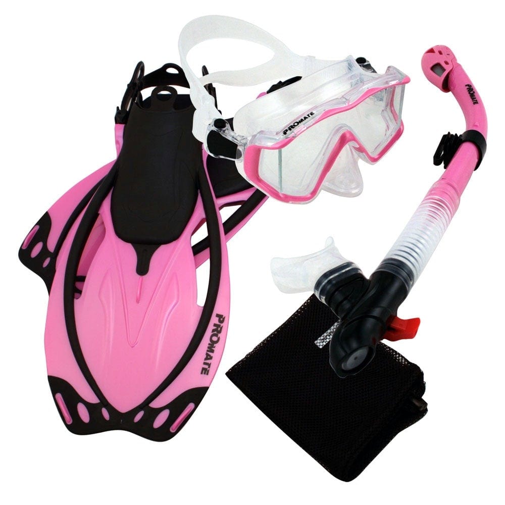 PROMATE Snorkeling Scuba Dive Panoramic PURGE Mask Dry Snorkel Fins Ge ...