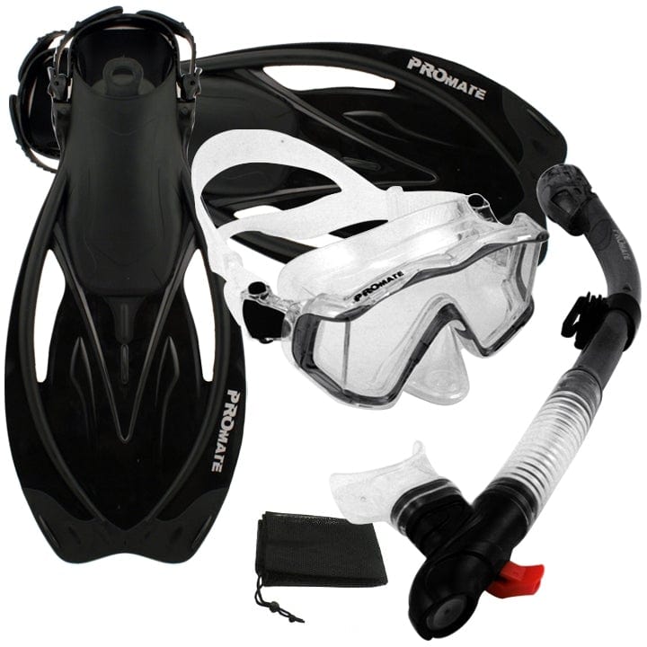 PROMATE Snorkeling Scuba Dive Panoramic PURGE Mask Dry Snorkel Fins Ge ...