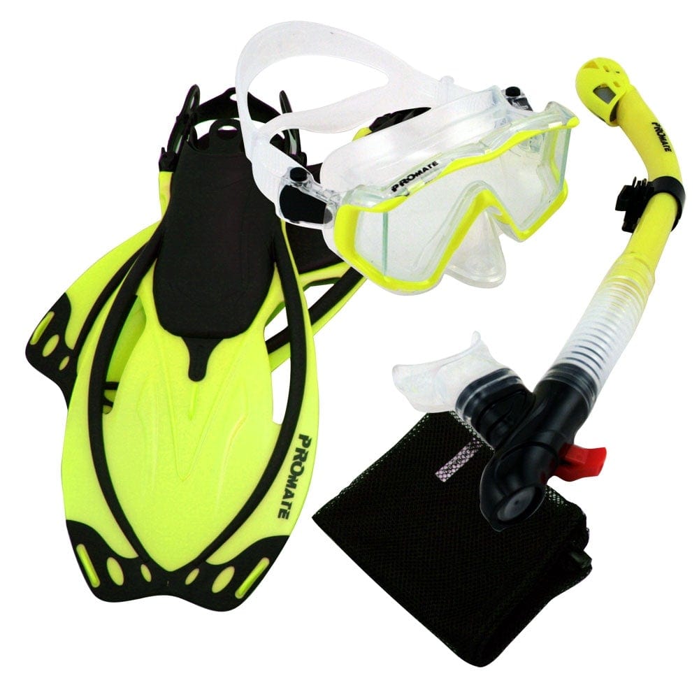 PROMATE Snorkeling Scuba Dive Panoramic PURGE Mask Dry Snorkel Fins Ge ...