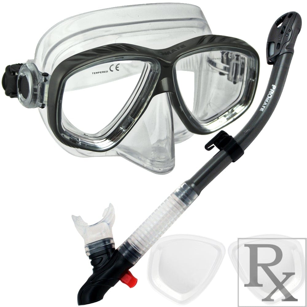 Promate Pro Viewer Prescription Snorkeling Purge Mask and Ultra Dry Sn