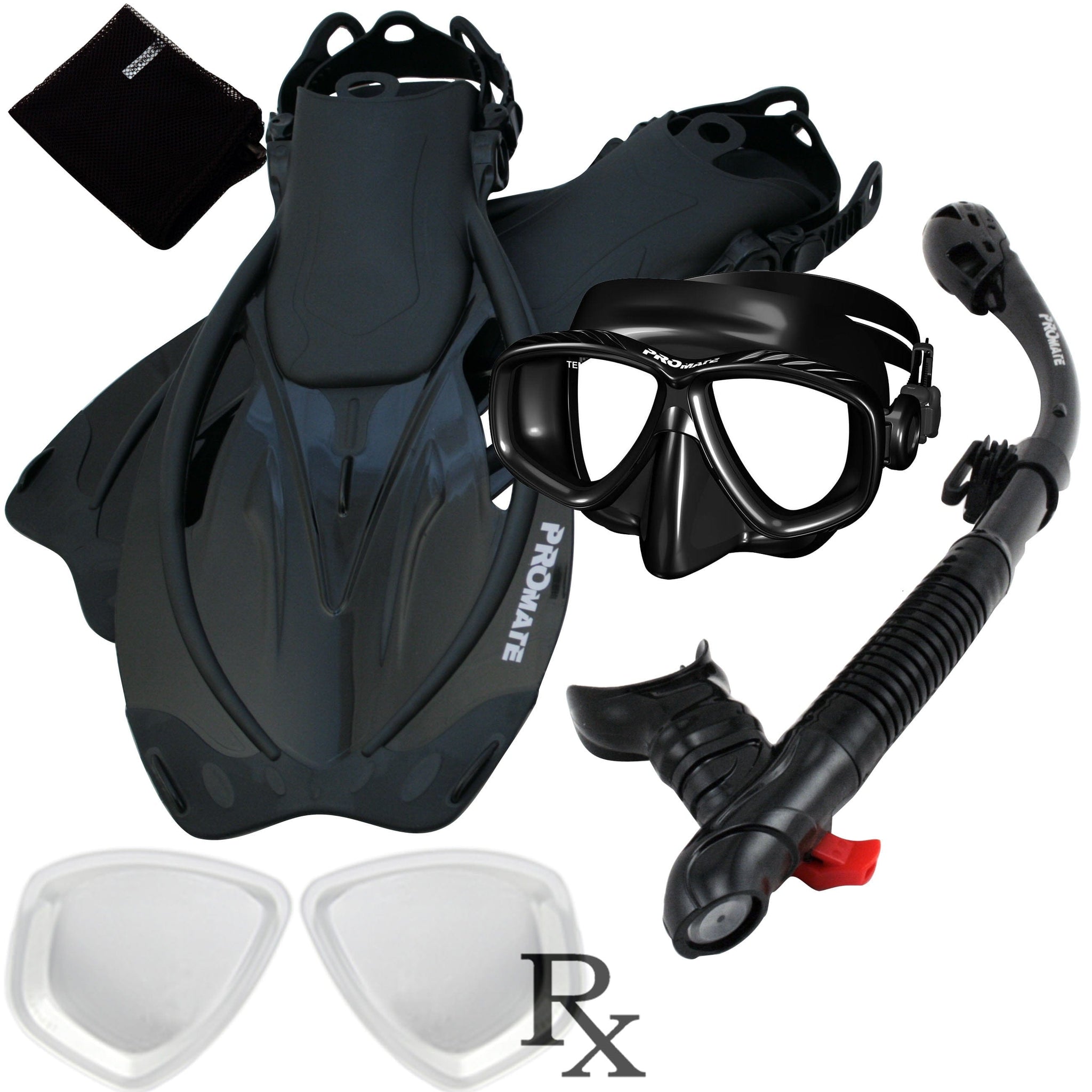Promate Prescription PURGE Mask Dry Snorkel Fins Bag Snorkeling Gear ...
