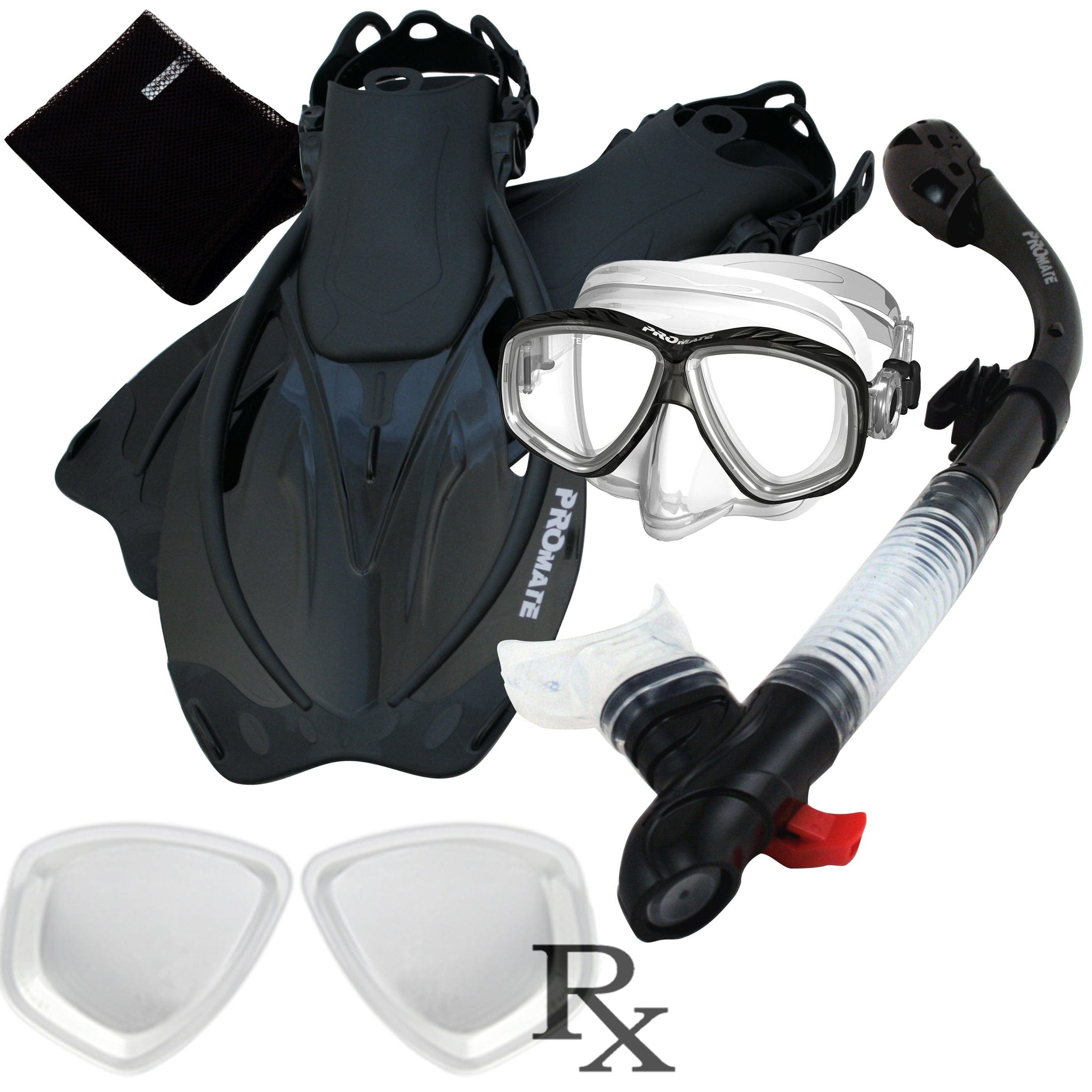Promate Prescription PURGE Mask Dry Snorkel Fins Bag Snorkeling Gear ...