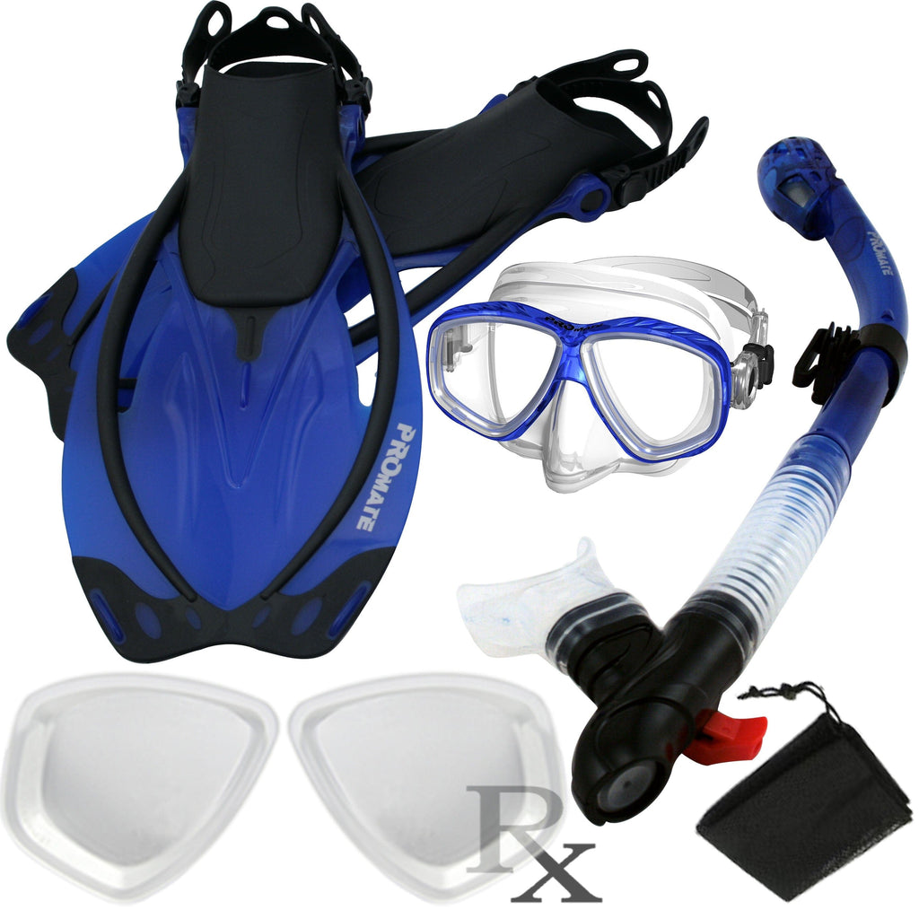 Promate Prescription PURGE Mask Dry Snorkel Fins Bag Snorkeling