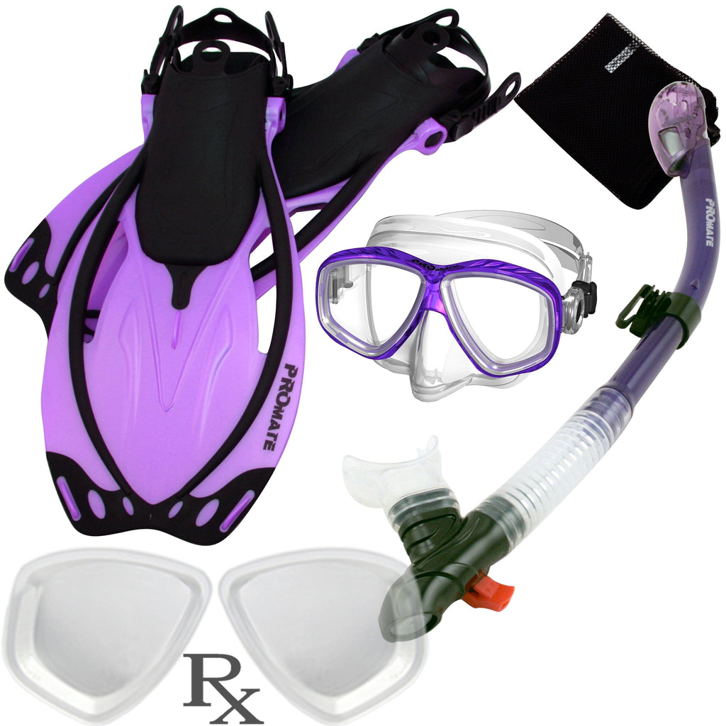 Promate Prescription PURGE Mask Dry Snorkel Fins Bag Snorkeling Gear Set –  GetWetStore