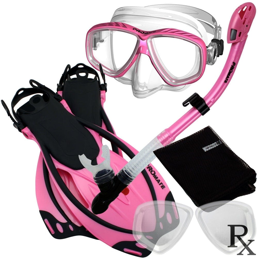 Promate Prescription PURGE Mask Dry Snorkel Fins Bag Snorkeling Gear ...